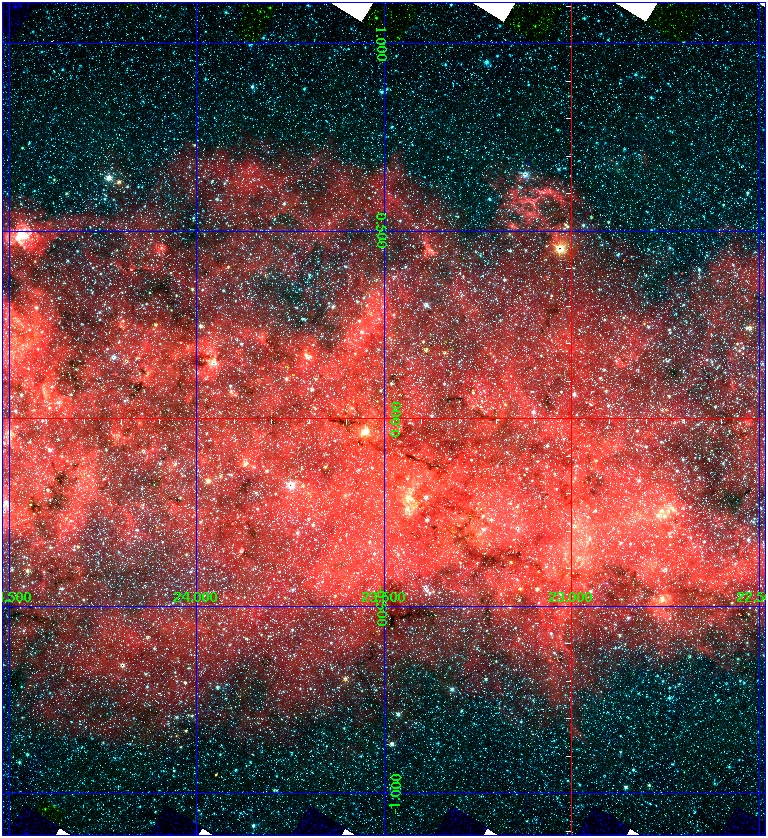 A complex region of dark clouds and bright emission near l=23.5